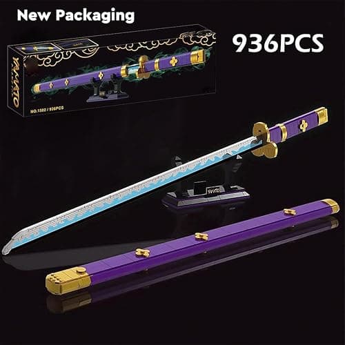 HIGH GODO Anime Cosplay Swords Building Set, 936 Piece One Purple Enma Zoro Sword 38.8IN with Scabbard and Bracket for Adults Teens 14+ (Roronoa Zoro Yamato Sword) thumbnail 5