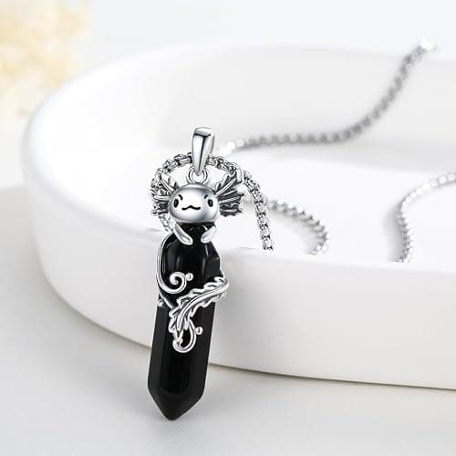 Viking Gothic Animals Necklace Sterling Silver Raven/Phoenix/Dragon/Axolotl/Spider/Bat Pendant Black Crystal Necklace Goth Jewelry Gifts for Father Men Women thumbnail 2