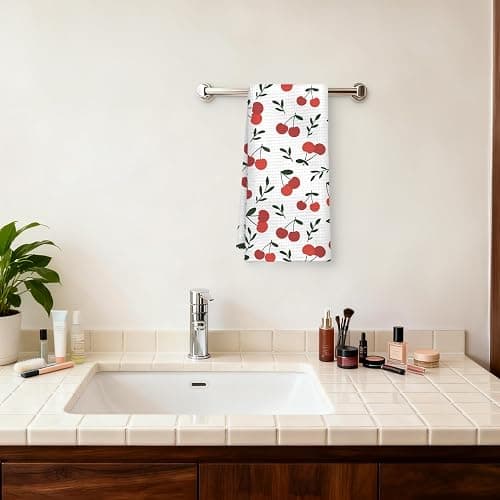 QICLM Cherry Kitchen Towel Decor, Cherry Hand Towel Dish Towel for Kitchen Bathroom Decor, Fruit Lover Gifts, 16x24 Inches thumbnail 4