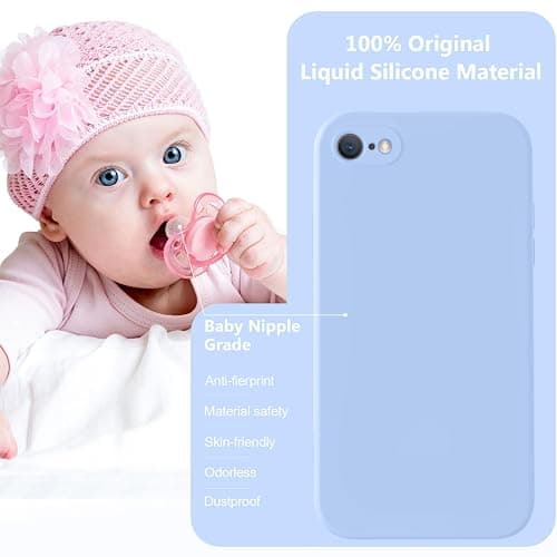 Vooii for iPhone SE Case 2022/3rd/2020,iPhone 8/7 Case, Upgraded Liquid Silicone with [Flat Edges] [Camera Protection] [Soft Anti-Scratch Microfiber Lining] Phone Case for iPhone SE - Light Blue thumbnail 7
