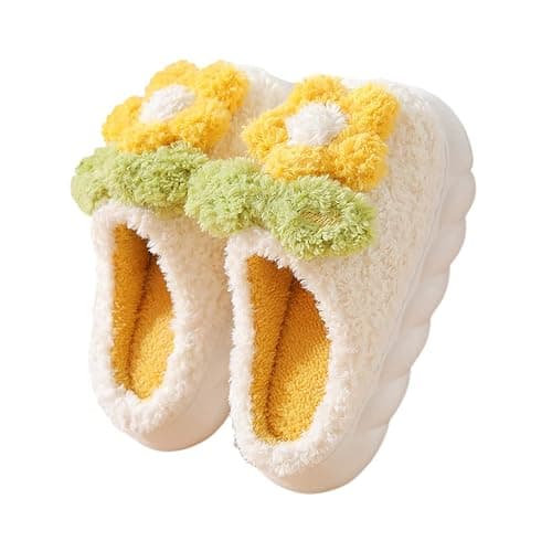 WYIKE Women's Slippers Adult Warm Plush Flowers Indoor Non-slip Home Thick Bottom Winter Men's Cotton - Image 1