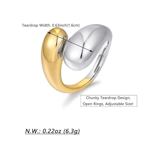 WOWORAMA Chunky Open Rings for Women Gold Silver Adjustable Dome Teardrop Rings Bold Thick Statement Rings Simple Stackable Band Rings thumbnail 6