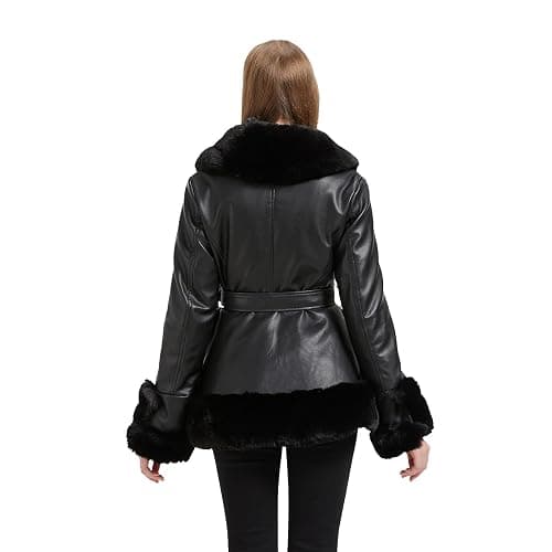 AOWITH Faux Leather Jacket for Women with Faux Fur Collar Long Sleeve Parka with Pockets Warm Winter Coat with Belt - XX-Large - Apricot thumbnail 5