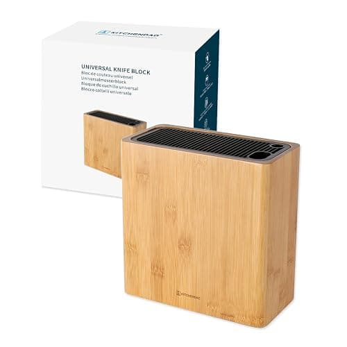 KITCHENDAO XL Bamboo Universal Knife Block Holder with Slots for Scissors and Sharpening Rod, Safe, Space Saver Knives Storage Stand Display without Knives, Unique Slot Design to Protect Blade - Image 1