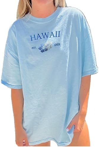 Women Teen Girls Cute Embroidered Graphic Tees Preppy Colorful Surf Shirts Coastal Short Sleeve Beach Tshirt Tops - Image 1