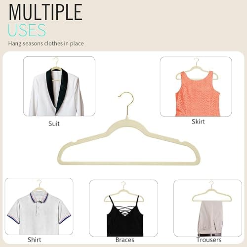 ManGotree Velvet Coat Hangers with 360° Swivel Gold Hook, Non-Slip Felt Suit Hangers, Slim Space Saving Clothes Hanger for Jacket, Sweater, Shirt, Dress, Pants (36 Pack, Beige) thumbnail 5