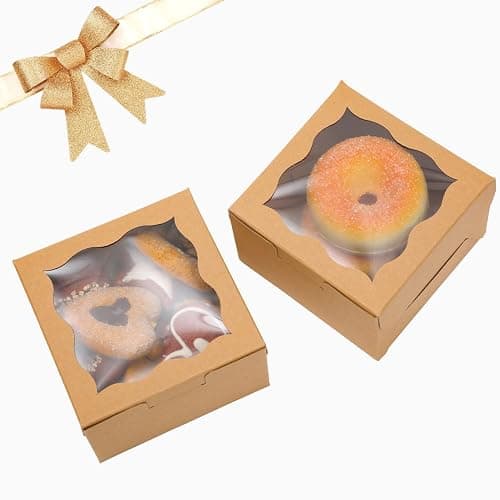 Bakepacker Kraft Bakery Boxes with Window - 4x4x2.5 inches Small Size Pastry & Mini Cookie Boxes for Bakeries - Thick & Sturdy (100 Packs) thumbnail 4