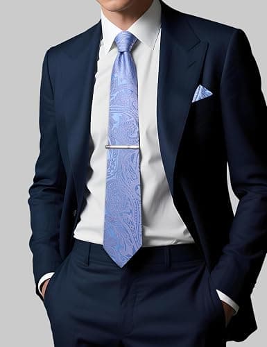 DiBanGu Silk Floral Ties for Men Woven Paisley Necktie and Tie Clip Handkerchief Cufflinks Set for Party Wedding thumbnail 3