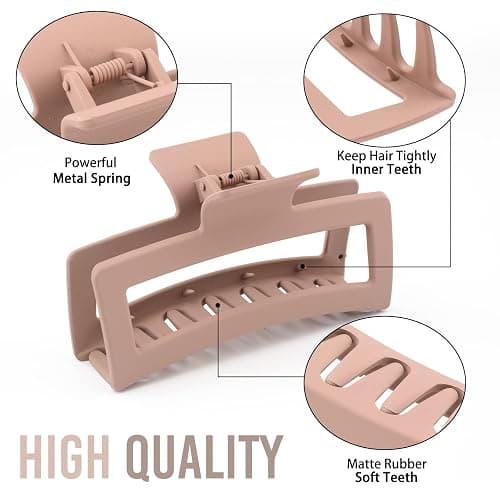 ZYTJ 5 Inche Extra Large Claw Clips for Thick Hair and Long Hair, 4 Pack Xl Jumbo Claw clips, Oversized Matte Non-slip Rectangle Hair Clips for Women, Big Strong Hold Jaw Clip,Neutral Color thumbnail 3