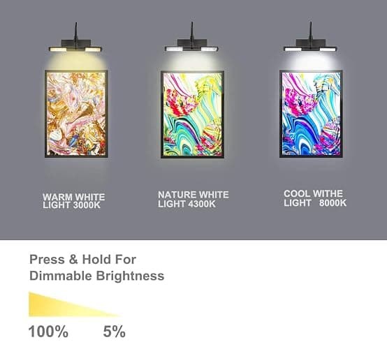 BIGLIGHT Wireless Battery Operated LED Picture Light with Remote, Rotatable Light Heads of 3 Lighting Modes, Dimmable Display Lamp with Timer for Painting Photo Portrait Art, 8.8", Black thumbnail 4