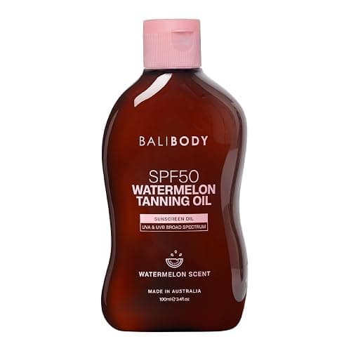 Bali Body Watermelon Tanning Oil SPF50 – Tanning Oil with SPF for Dark Glow Skin, Fast-Absorbing, Non-Greasy Formula, Hydrating, Travel Size, Cruelty-Free, Vegan Australian Made (100ml/3.4floz) - Image 1