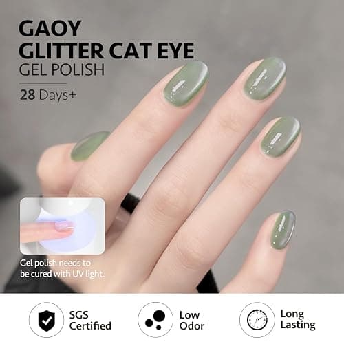 GAOY Green Cat Eye Gel Nail Polish Kit with Magnet, 6 Colors, Minty Fresh | Jelly Green Blue Colors, Magnetic Glitter Glassy Holographic Gel Nail Polish Set, UV/LED Cure Required, DIY Manicure at Home thumbnail 6