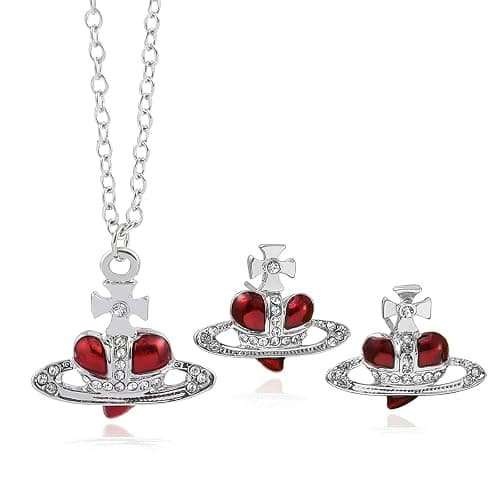 WDLYAN Punk Heart Saturn Necklace - 5 Colors Available Fashion Baroque Rhinestone Love Heart Saturn Planet Pendant Necklace Jewelry - Image 1