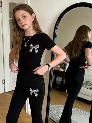 Afsmlys Tween Girls Clothes T-Shirt Top + Pants 2pcs Outfit Set Teen Girl Spring Summer Clothing, Size 7-16 Years thumbnail 5