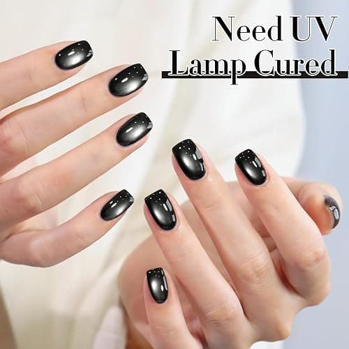 Double Rhythm Jelly Glass Cat Eye Gel Polish with Magnet 15ML Holographic Glitter Shimmer Translucent Sheer Color Magnetic Nail Polish Salon DIY at Home (Jelly Black-MC1115) thumbnail 3