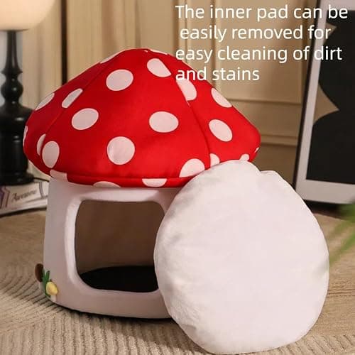 Mushroom Shape Cat House Cow Shape Cats Cave Bed Semi-Enclosed Cave-Style Warm Cat House Pet Nest for Cats Small Dogs thumbnail 7