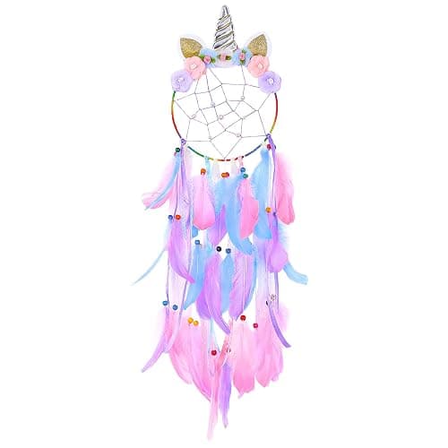 QtGirl Dream Catchers for Kids Unicorn Wall Decor for Girls Bedroom Flower Feather Wall Hanging Decoration - Image 1