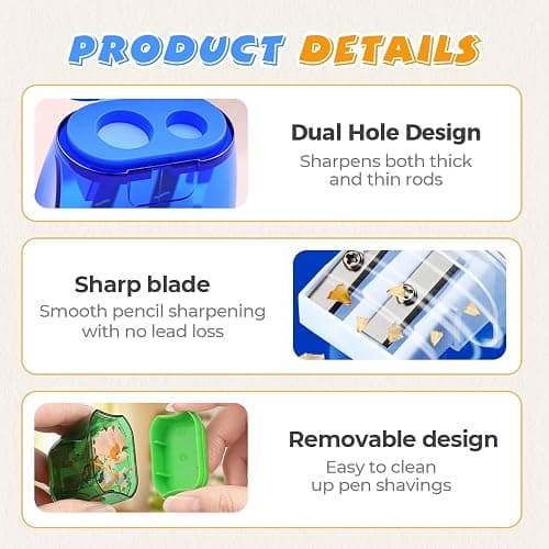 4 Pcs Pencil Sharpeners with Lid, 2026 Upgrade Dual Hole Sharpener, Colored Handheld Sharpener Suitable for Kids Adults Students School Class Home Office (Pink) thumbnail 6