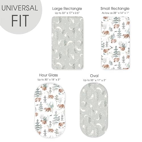Stretchy Bassinet Mattress Sheets, Ultra Soft Bassinet Sheet 2 Pack, Universal Fitted for Oval Hourglass Rectangular Bassinet Mattress Pad Safe and Snug, Stylish Pattren of Bear and Wolf Print thumbnail 5