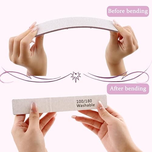 HeeYaa Nail File 12 PCS Professional Reusable 100/180 Grit Double Sides Washable Nail File Manicure Tools for Poly Nail Extension Gel and Acrylic Nails Tools Suit for Home Salon thumbnail 8