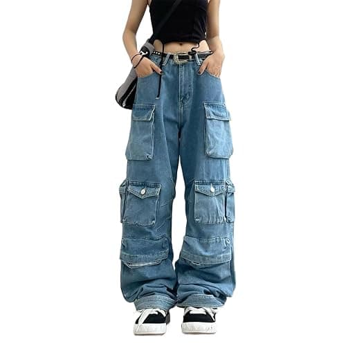 Women's Baggy Cargo Pants Y2K Clothing Multi-Pocket Relaxed Fit Jeans Fairy Grunge Clothes Alt Emo Streetwear - Image 1