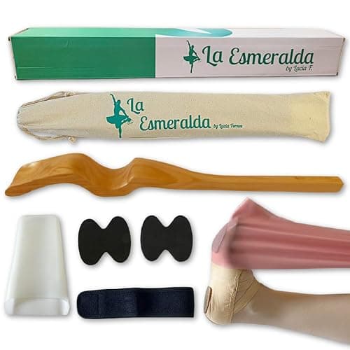 La Esmeralda Ballet Professional Wooden Pine Foot Stretchers Set for Dancers, Elastic Stretch Band, Two Pads, Leg Strap, Carry Bag and Gift Box. - Image 1