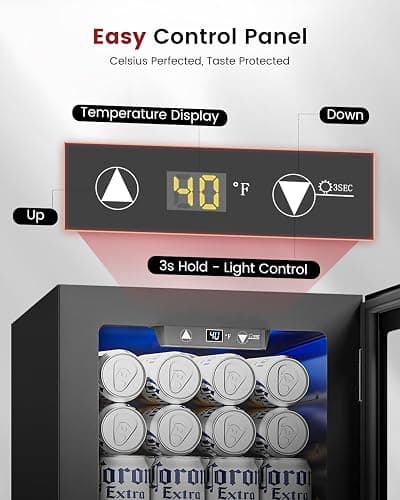 Feelfunn 24 Cans Beverage Refrigerator Cooler - Mini Fridge with Digital Temperature Control, Soda Wine Beer Drink Fridge - Small Refrigerator for Office Home Bedroom Dorm Bar, Black thumbnail 4