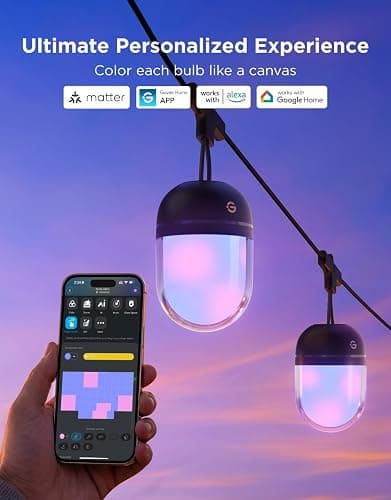 Govee Outdoor Chromatic String Lights, 32.8ft RGBIC Outdoor Lights with 55 Uni-IC Control LED Bulbs, 111+ Scene Modes, IP67 Waterproof, String lights compatible with Alexa, Google, Matter, App Control thumbnail 7