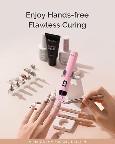 MelodySusie Handheld UV Light for Gel Nails with Stand, Mini Portable Cordless Nail Lamp with LCD Display, Eye-Protective Cover, Flash Curing for Glue Pink thumbnail 5