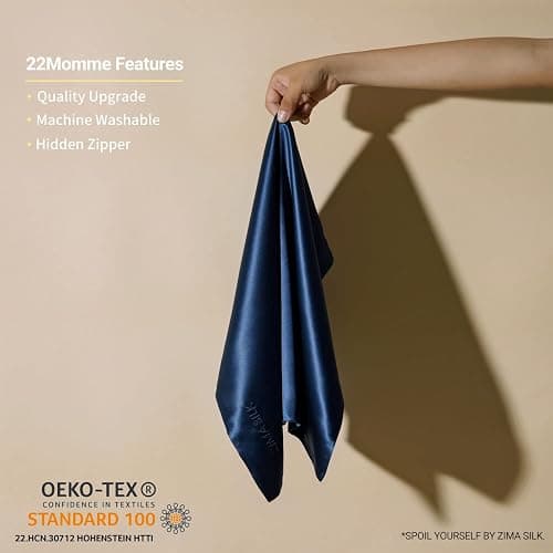 ZIMASILK 22 Momme Silk Pillowcase for Hair and Skin - 100% Pure Mulberry Silk with Hidden Zipper, Grade 6A Luxury Pillow Case for Women, Soft & Durable, Gift Box (Standard 20"x26" Navy Blue) thumbnail 3