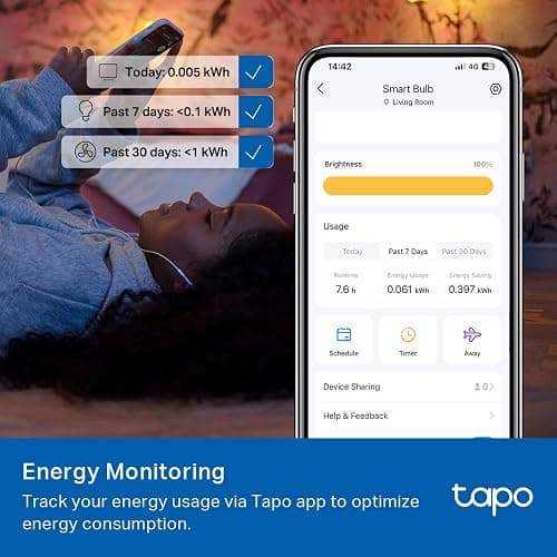 Tapo TP-Link Smart Light Bulbs, 800 Lumens (60W Equivalent), 2700K Soft Warm White LED Bulb, Dimmable, Compatible with Alexa and Google Home, No Hub Required, A19 E26, L510E (4-Pack) thumbnail 8
