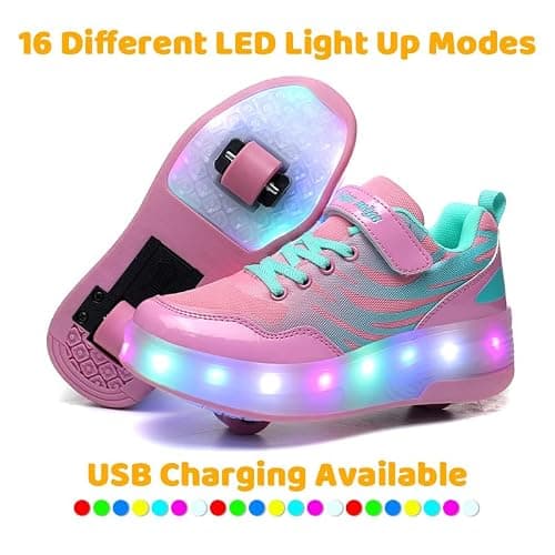 Wooowyet LED Roller Skate Shoes for Kids Boys Girls Light Up Fashion Sneakers Wheels Wheeled USB Rechargeable Hook&Loop thumbnail 5