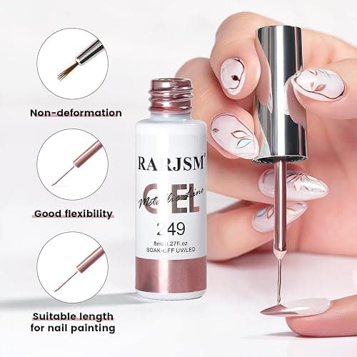 RARJSM Metallic Chrome Gel Liner Nail Art 3D Mirror Bronze Gold Rose Gold Effect Gel Nail Polish 8ml Painting Build in Thin Brush Metal Painted Drawing Striper GelPolish Curing Requires Home Salon thumbnail 5