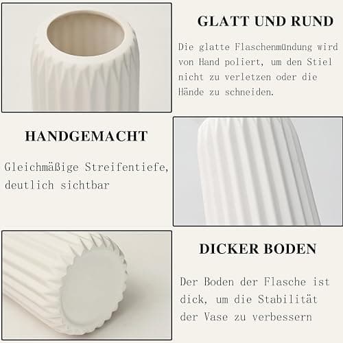 Sawoake Keramik Vasen Set von 3 - Weiße Matte Vasen für Pampasgras, Trockenblumen & Home Decor, Modernes Boho und Skandinavisches Design mit Natürlicher Textur（Wohnzimmer, Esszimmer, Hochzeitstisch） thumbnail 3