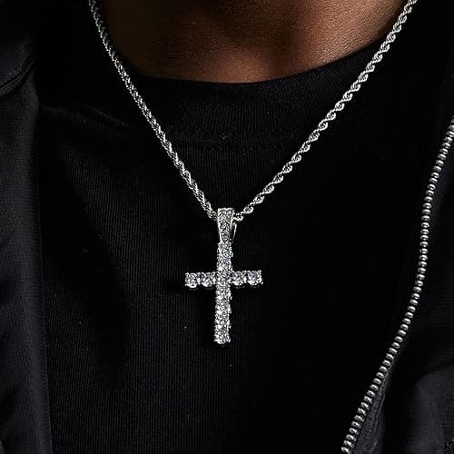 KONFEN Kette Herren Damen mit Anhänger, Schädel Kreuz Halskette Wikinger Ketten aus Edelstahl mit Zirkonia, Horus Auge Kreuz Kreuzanhänger, Kettenanhänger Edelstahlkette Kruzifix Necklace Men thumbnail 6