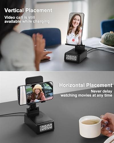 Gifts for Men Cell Phone Stand with Wireless Bluetooth Speaker and Wireless Charger, Phone Charger Stand with Digital Alarm Clock for iPhone, Birthday Gifts for Men,Boyfriend,Dad,Women,Christmas thumbnail 5