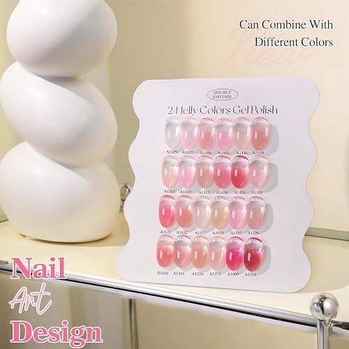 Double Rhythm 28Pcs 0.5Oz Gel Nail Polish Set Same Color Same Bottle Gel Polish Kit Nail Art Manicure Salon DIY at Home for Women (Jelly Sheer Clear Collection-T24-8) thumbnail 9
