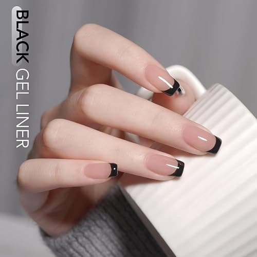 GAOY Black Swirl Gel Nail Polish Art Liner, 12ml UV Gel with Thin Brush | Classic Black Color Nail Paint Design with Thin Brush, French Tip Tool, UV/LED Cure Required, DIY French Manicure at Home thumbnail 2