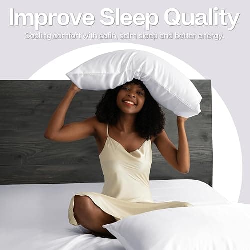 MR&HM Satin Pillowcase for Hair and Skin, Silk Satin Pillowcase 2 Pack, Queen Size Pillow Cases Set of 2, Silky Pillow Cover with Envelope Closure (20x30, White) thumbnail 4