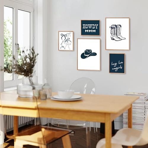 Riveda 5 Pcs Navy Blue Cowgirl Wall Art Cute Girly Western Prints Coquette Posters Preppy Coastal Blue Print Vintage Wild Western Gallery Picture Canvas Trendy Dorm Decor Unframed (8"*10"x3+12"*16x2) thumbnail 2