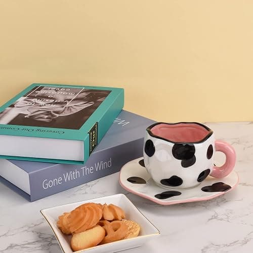 Koythin Cow Mug, Ceramic Coffee Mug with Saucer Set, Cute Cup Unique Irregular Design for Office and Home, Dishwasher and Microwave Safe, 10oz/300ml for Latte Tea Milk (Small Cow) - Small Cow thumbnail 6