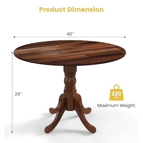 Byroce Round Dining Table for 4, 40 Inch Farmhouse Round Kitchen Table with Heavy-Duty Rubber Wood Frame & Curved Trestle Legs, Mid-Century Rustic Pedestal Table for Home, Dining Room & Living Room thumbnail 3