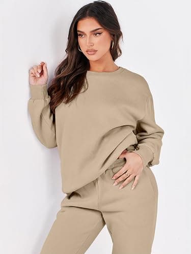 ANRABESS Women's Two Piece Outfits Sweatsuit Lounge Set Long Sleeve Crewneck Sweatshirt Jogger Pants Tracksuit 2025 Fall Sets thumbnail 6