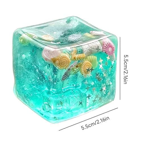 Ice Cube Squishy, Stress Balls Ice Cube with Sea Shells Inside, Square Shape  Squishy Fidget Slow Rise Stress Cube Gift (5.5cm) thumbnail 3