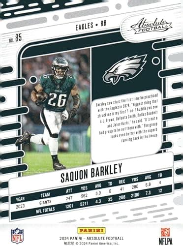 2024 Absolute #85 Saquon Barkley Philadelphia Eagles NFL Football Base Trading Card thumbnail 2