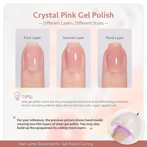 GAOY Jelly Gel Nail Polish Set of 6 Colors Pink White Nude Sheer Gel Polish Kit for Salon Manicure and Nail Art DIY at Home thumbnail 5