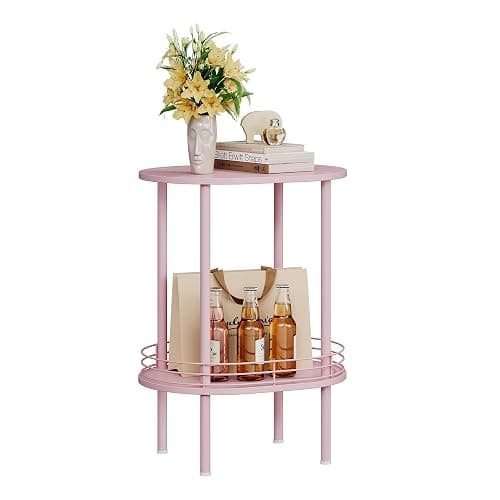 Small Modern Oval Side Table with Storage,2-Tier Side Tables Living Room,Sturdy Nightstand for Small Space - Living Room, Bedroom, Bathroom, Nursery (1PC,Pink) thumbnail 8