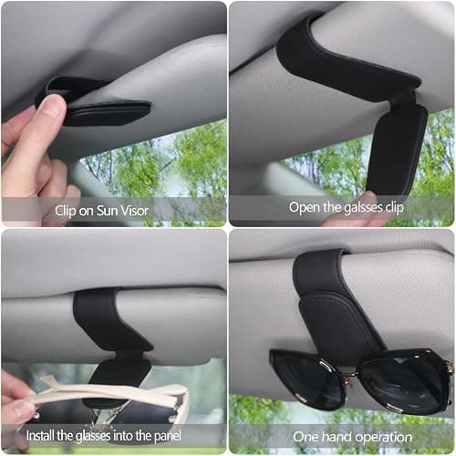 CHOSMOYI Magnetic Leather Sunglass Holder for Car, Sunglasses Clip for Car Visor, Auto Interior Accessories Universal for Different Size Eyeglasses (Black) thumbnail 5