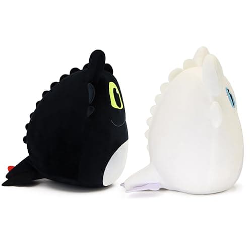 Periyholev Black Dragon Plush, 8-Inch Soft Stuffed Animal Toy, Round Kawaii Plushie, Fantasy Creature Gift for Kids & Fans (White Black) thumbnail 4