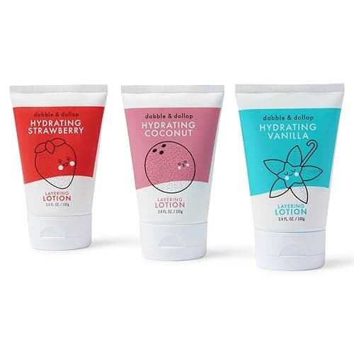 Dabble & Dollop Layering Lotion Set, Hydrating Strawberry, Coconut and Vanilla Scented Lotions for Kids, All-Natural, USA Made, Dermatologist Tested, Vegan & Cruelty-Free (Set of 3) thumbnail 8
